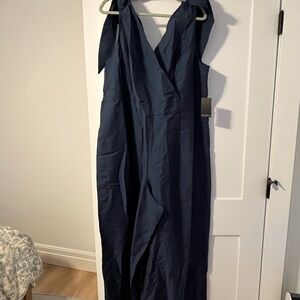Eloquii tie Sleeve wide leg Jumpsuit- navy